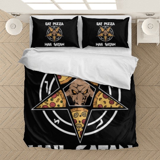 Baphomet Pentagram Lucifer Eat Pizza Hail Satan Bedding Sets
