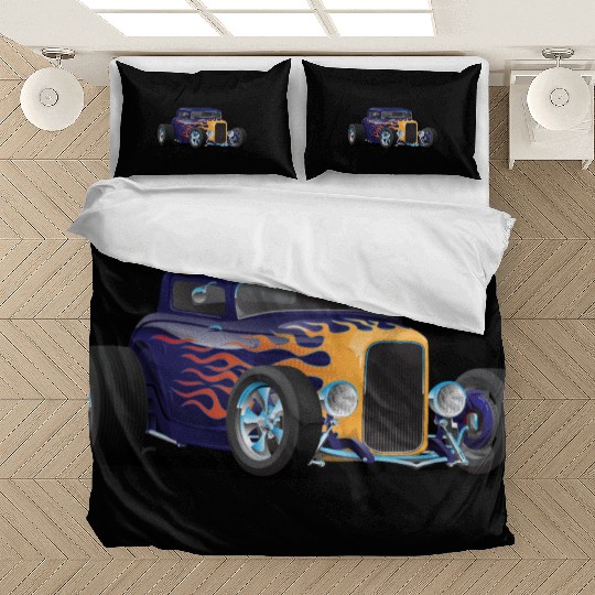 Vintage Hot Rod Car with Classic Flames Bedding Sets