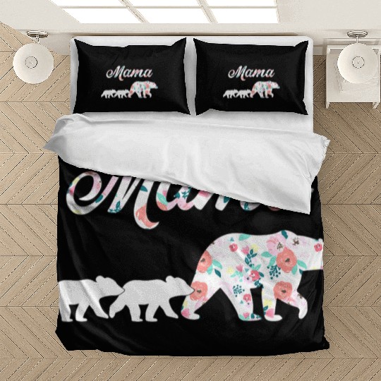 Floral Mama Bear Mom of 2 Mama Bear and Cubs Bedding Sets
