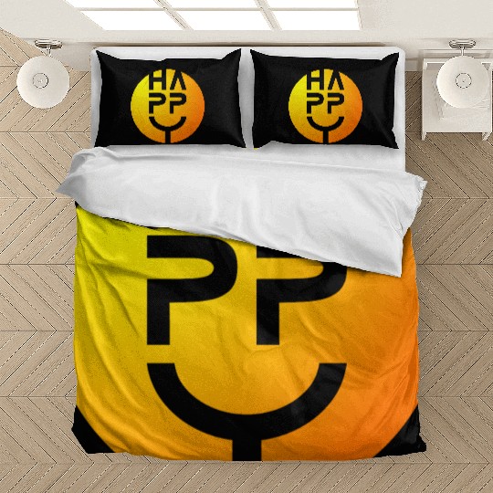 (I am) HAPPY — Round Smiley Typeface Yellow Orange Bedding Sets