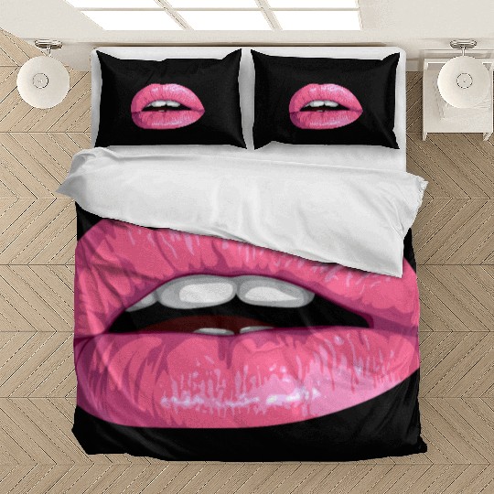 realistic sexy pink lips vector illustration Bedding Sets
