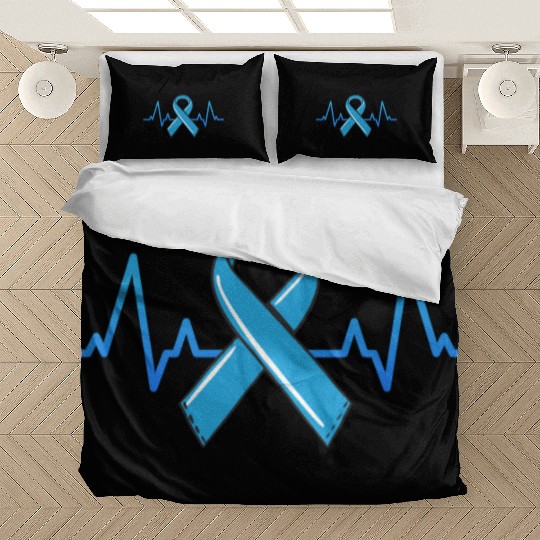 Prostate Cancer Fighter Heartbeat Bedding Sets Blue Ribbon