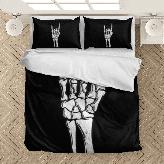 Skeleton Hand Devil Horns Hand Sign Halloween Gift Bedding Sets