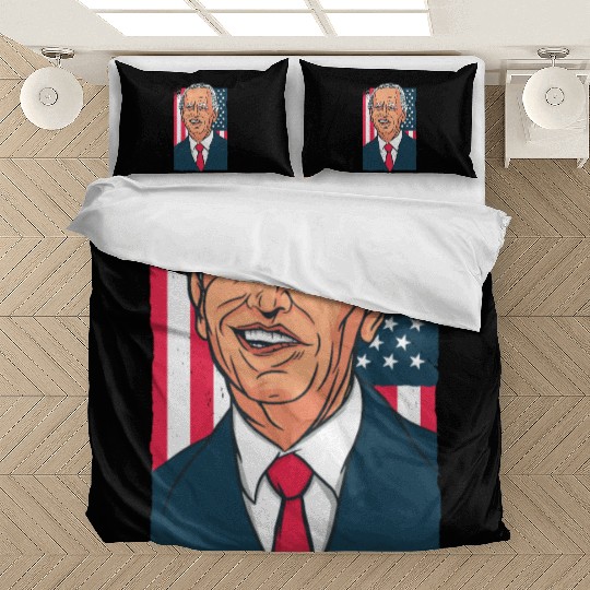 Joe Biden Cartoon Laughs with US Flag Bedding Sets