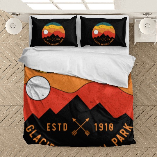 Retro Glacier National Park Montana Souvenir 80s Bedding Sets