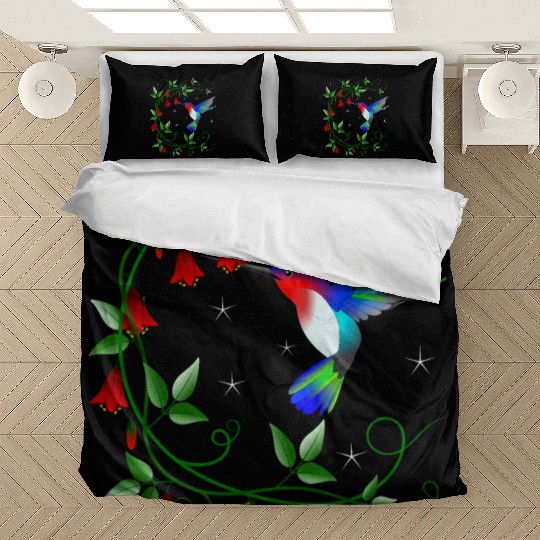 Hummingbird with red flowers Bedding Sets
