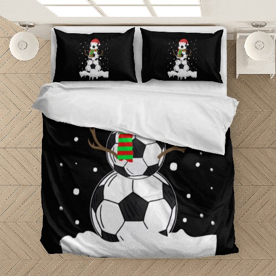 Christmas Funny Soccer Ball Snowman Xmas Sport Bedding Sets