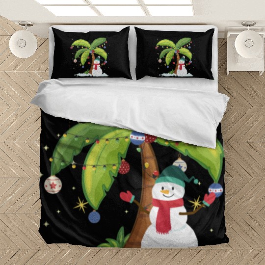 Christmas Palm Tree And Snowman Bedding Sets