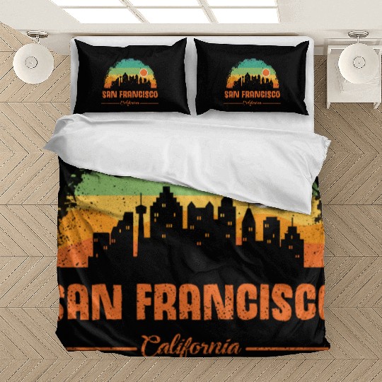 San Francisco California Vintage Retro Stripe Bedding Sets