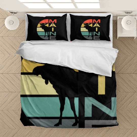 Maine Moose Retro Sunset Acadia Nature Vintage Bedding Sets