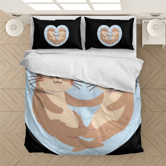 Otter Couple In Love Blue Heart Bedding Sets