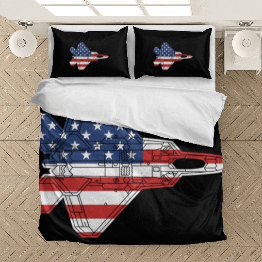 F-22 Raptor Fighter Jet Airplane American Flag F22 Bedding Sets