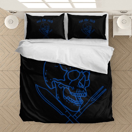 Eat The Rich - Skull and Cross Knives (blue) Bedding Sets