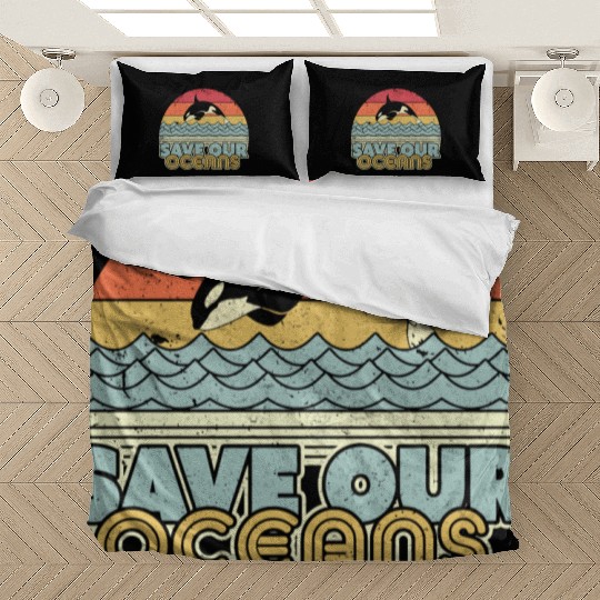 Save Our Oceans Orca Whale Retro Climate Change Bedding Sets