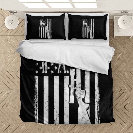 Deer Hunting Distressed USA Flag With Gun & Deer Bedding Sets