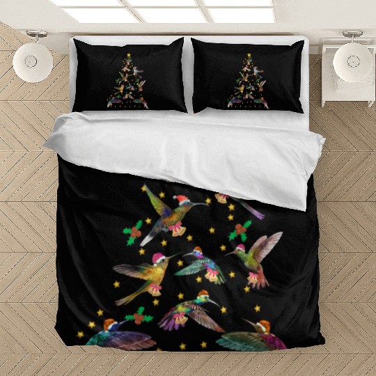 Watercolor Hummingbird Christmas ree for Bird Bedding Sets
