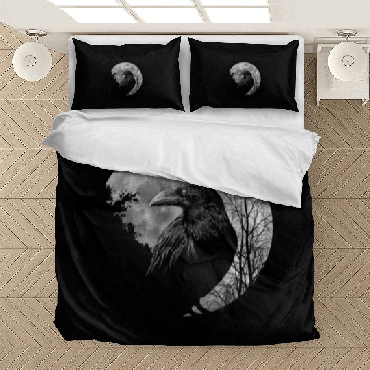 Mystic Black Crow Artwork Full Moon Raven Bedding Sets