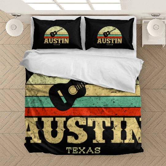 Retro Austin Texas Guitar Vintage Lone Star State Bedding Sets