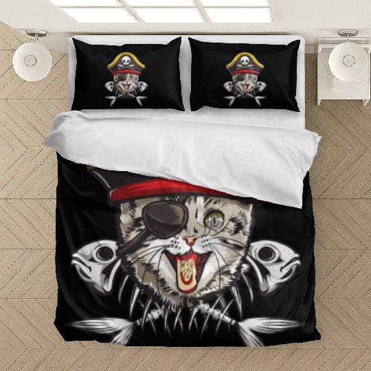 Cat Pirate Jolly Roger Flag Skull Crossbones Capta Bedding Sets