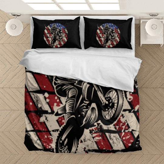 Dirt Bike American Flag Bedding Sets