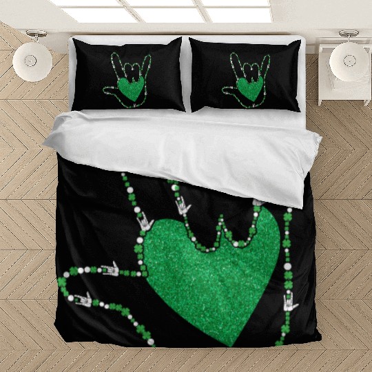 Shamrock I Love You Hands Sign Language ASL Patric Bedding Sets