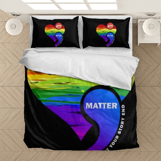 Rainbow Heart Semicolon You Matter Bedding Sets