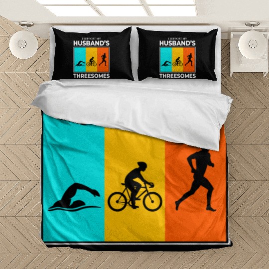 Swim Bike Run Triathlon Triathlete Husband Wife Bedding Sets