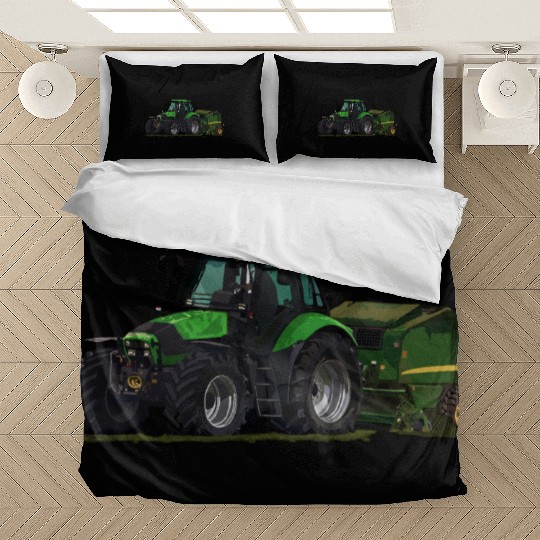 Light green tractor with a baler Bedding Sets