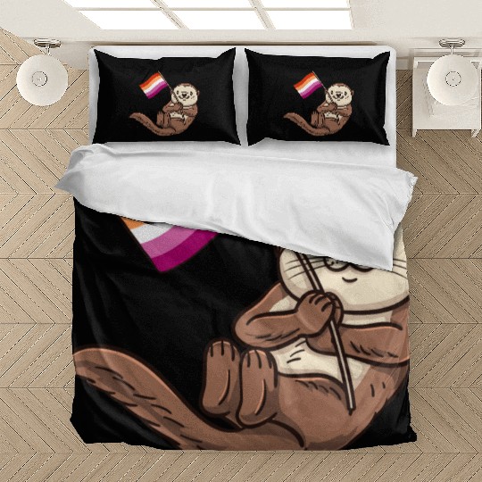Lesbian Sea Otter With Orange Pink Lesbian Bedding Sets