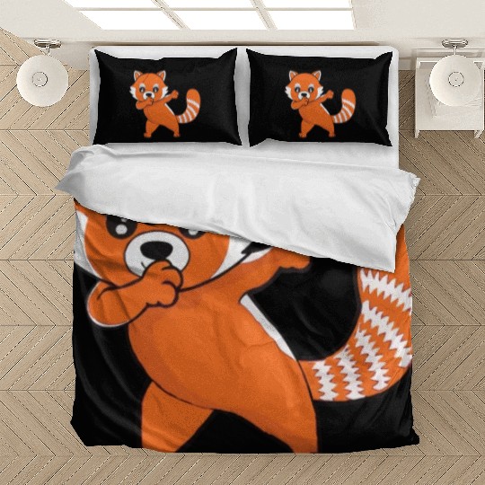 Dabbing Red Panda Cherry Blossoms Bamboo Bedding Sets