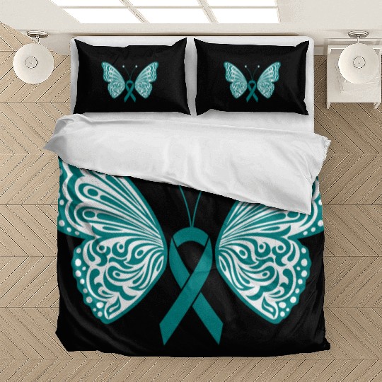 Ovarian Cancer Awareness Teal Ribbon Butterfly Bedding Sets