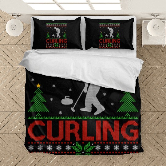 Curling Sports Lover Santa Ugly Curling Christmas Bedding Sets