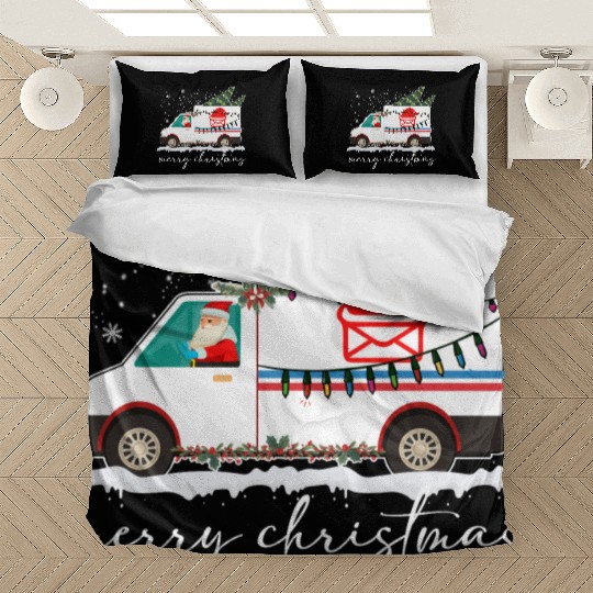 Christmas Postal Service Truck, Postal Worker Shir Bedding Sets