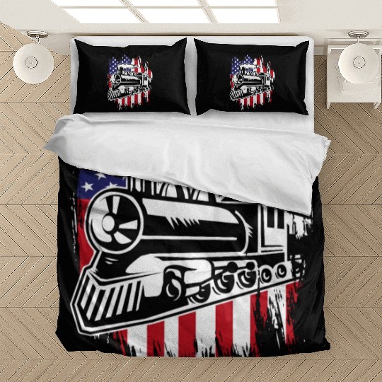 Locomotive Train US Flag 4th Of July Bedding Sets