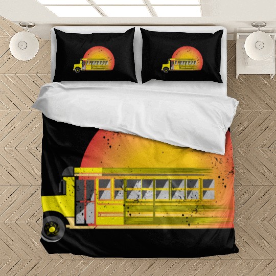 Retro Sunset School Bus Driver Bedding Sets
