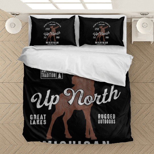 Moose UP North Michigan Cool Michigan Vintage Bedding Sets
