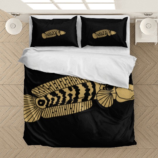 black and gold channa snakehead fish illustrations Bedding Sets