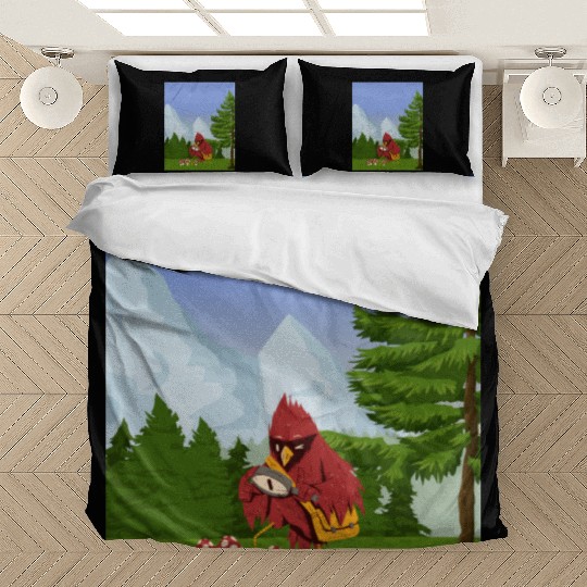 Cardinal Bird Foraging Collecting Mushrooms Bedding Sets