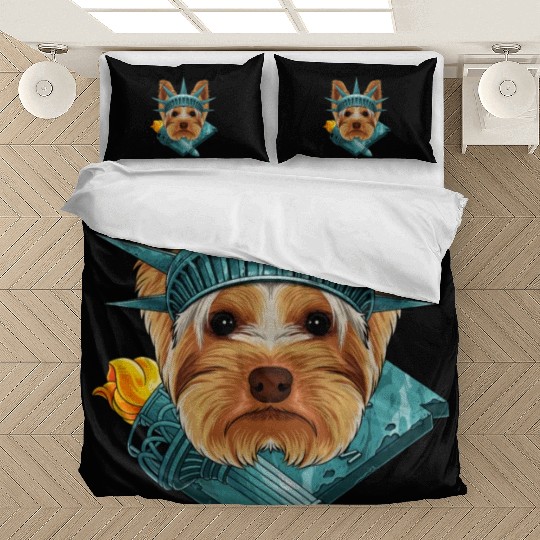 Statue Of Liberty Yorkshire Terrier 4th Of July US Bedding Sets