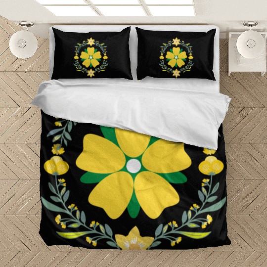 Circle of Green and Yellow Flowers Bedding Sets