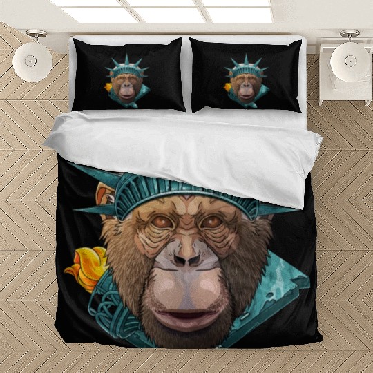 Statue Of Liberty Chimpanzee 4th Of July Animal US Bedding Sets