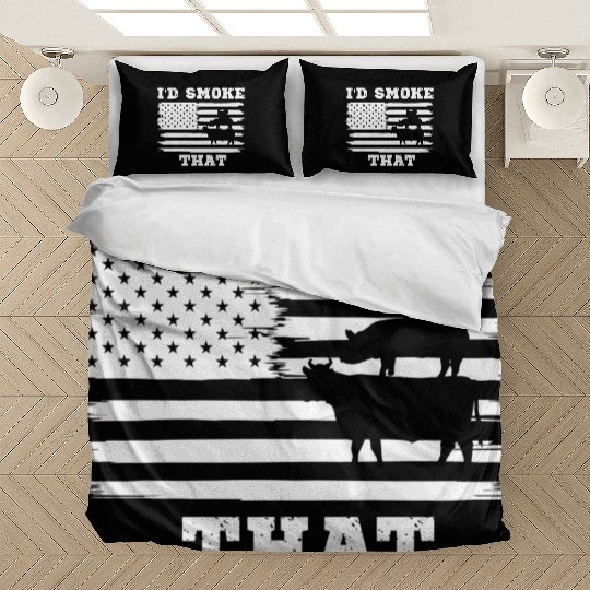 I'd Smoke That Chicken Pig Cow American Flag Bedding Sets