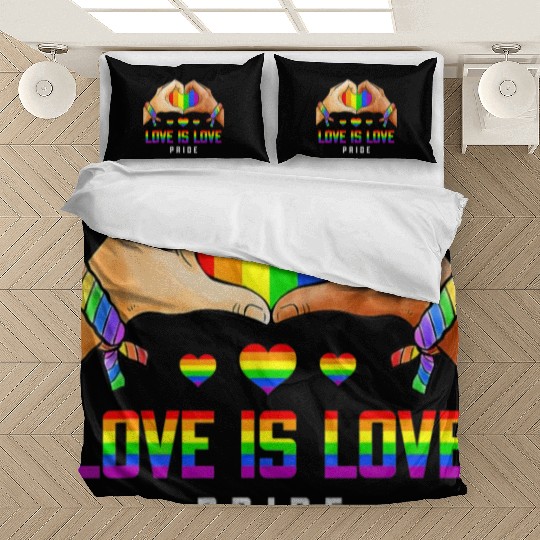 Love Is Love Gay Lesbian Pride LGBT Rainbow Heart Bedding Sets