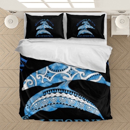 Mission Beach California Vacation Tribal Dolphins Bedding Sets