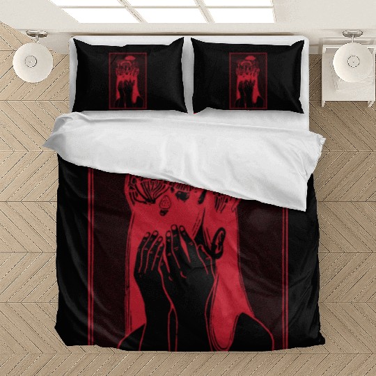 Woman sorrow mushrooms thinking depression Woman s Bedding Sets