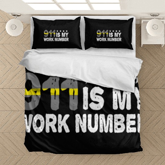 911 Is My Work Number Yellow Line Police Dispatch Bedding Sets