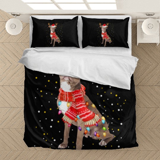 Pitbull Reindeer Christmas Light Bedding Sets