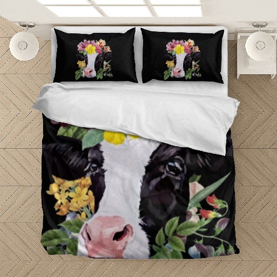 Cow Floral Cow Spring Nature Lovers Bedding Sets