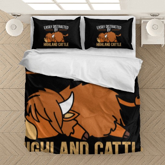 Easily Distracted By Highland Cattle Cow Farmer Bedding Sets