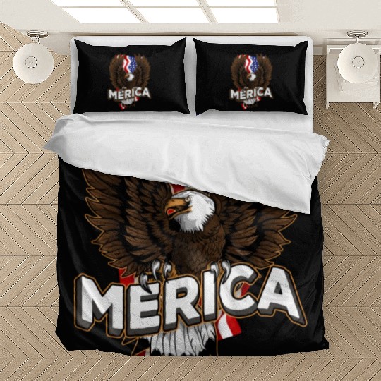 Merica 4th of July Bald Eagle USA American Fla Bedding Sets